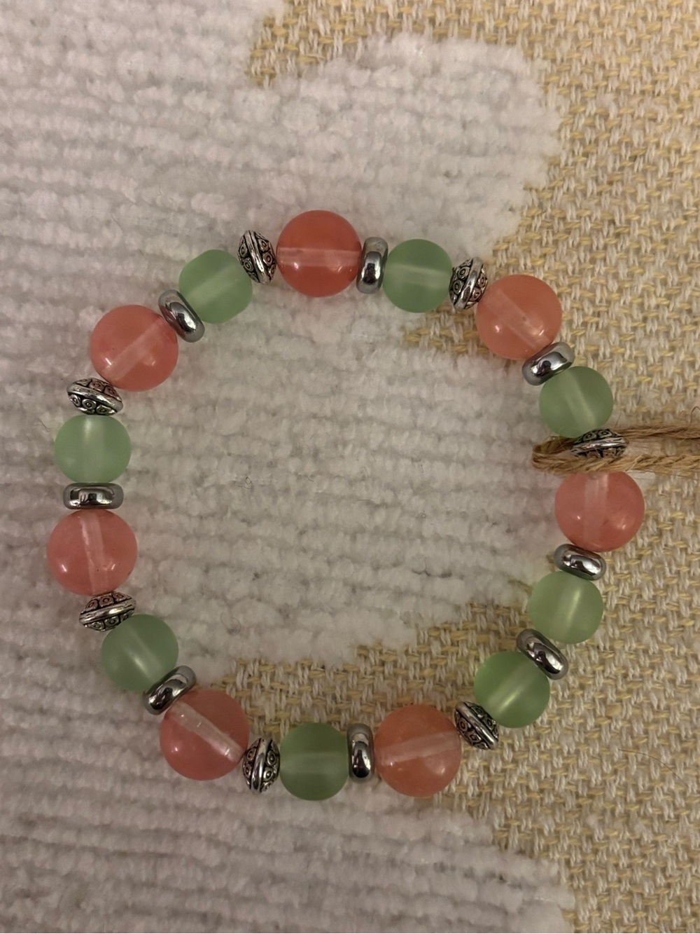 Green and Pink Beaded Bracelet with Silver Accent